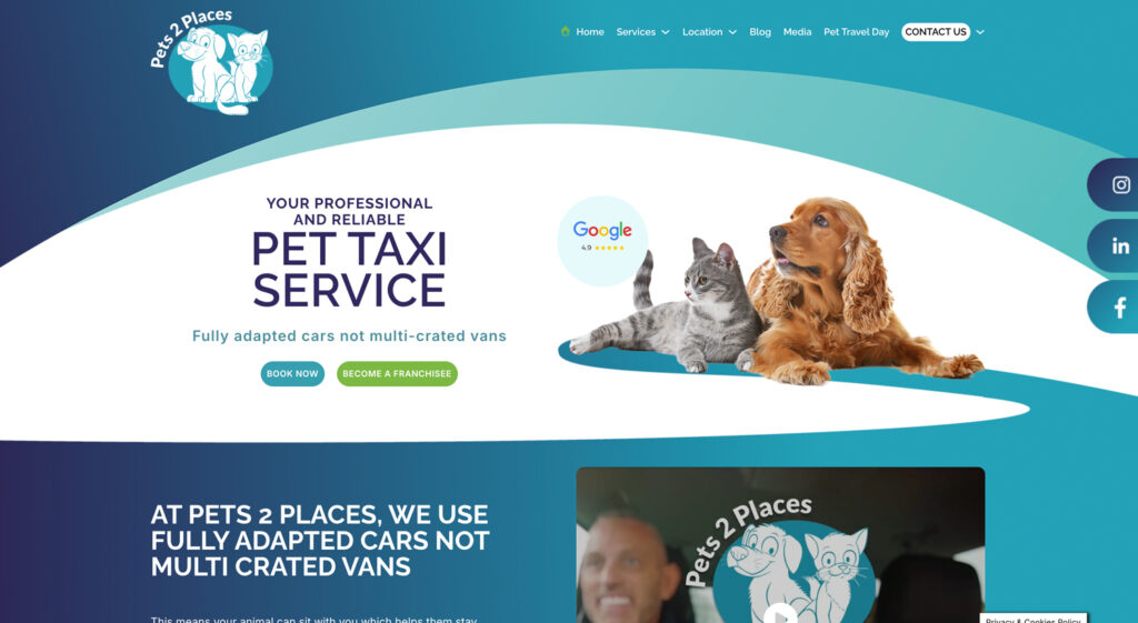 Pets to places website homepage